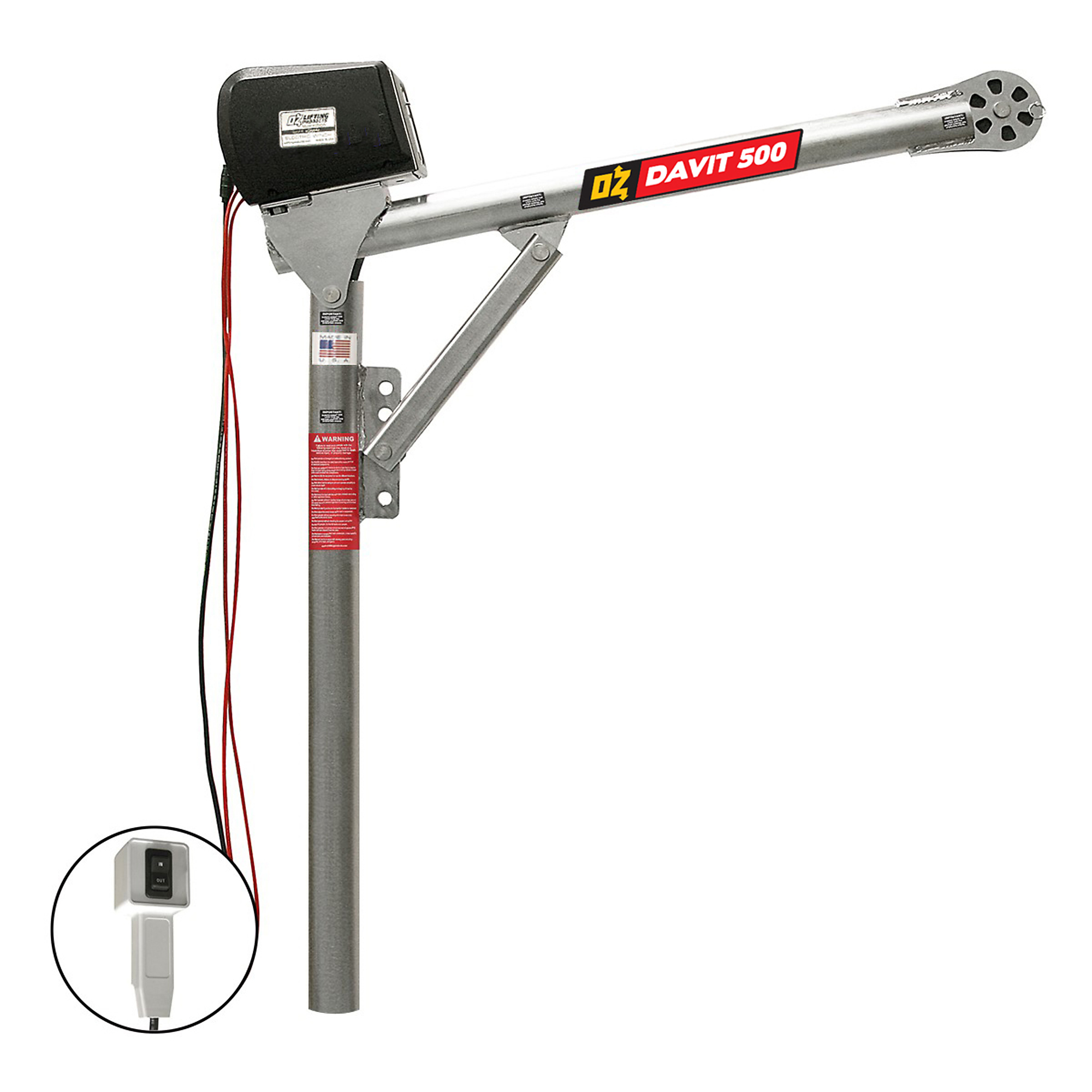 OZ Lifting Products Davit Crane with AC Winch, 500-Lb. Capacity, 67in. Height, Model# OZ500DAV-ACW